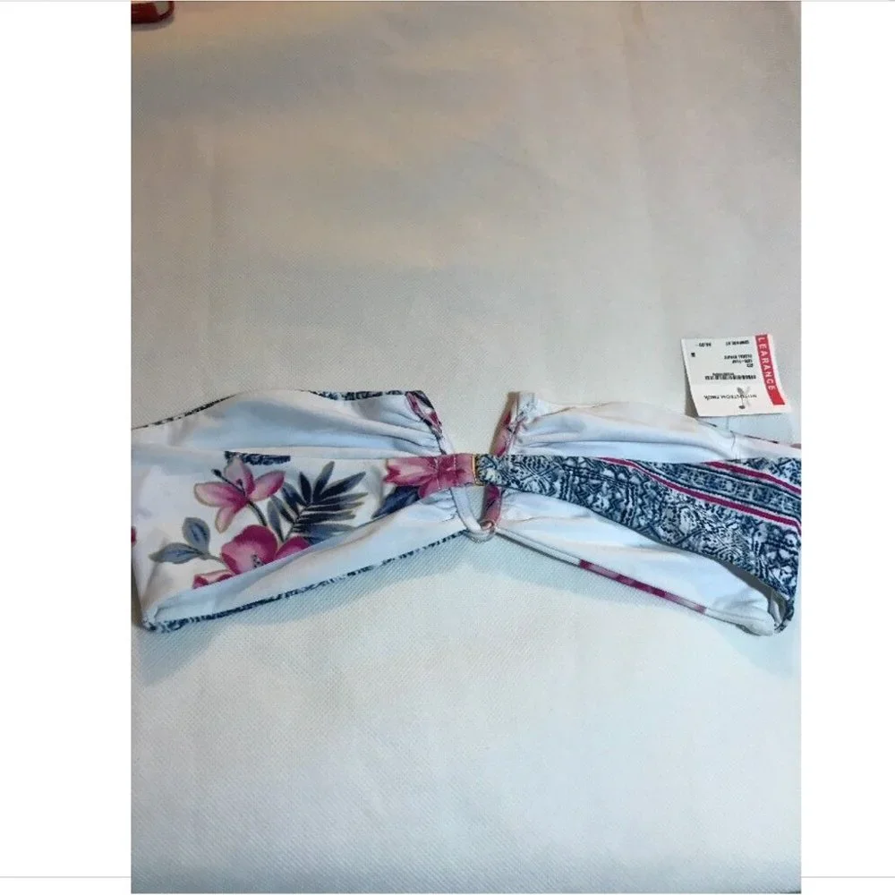 NEW Frankie's Bikinis 'India' Bandeau Top‎ Floral-Stripe [SZ Medium ]